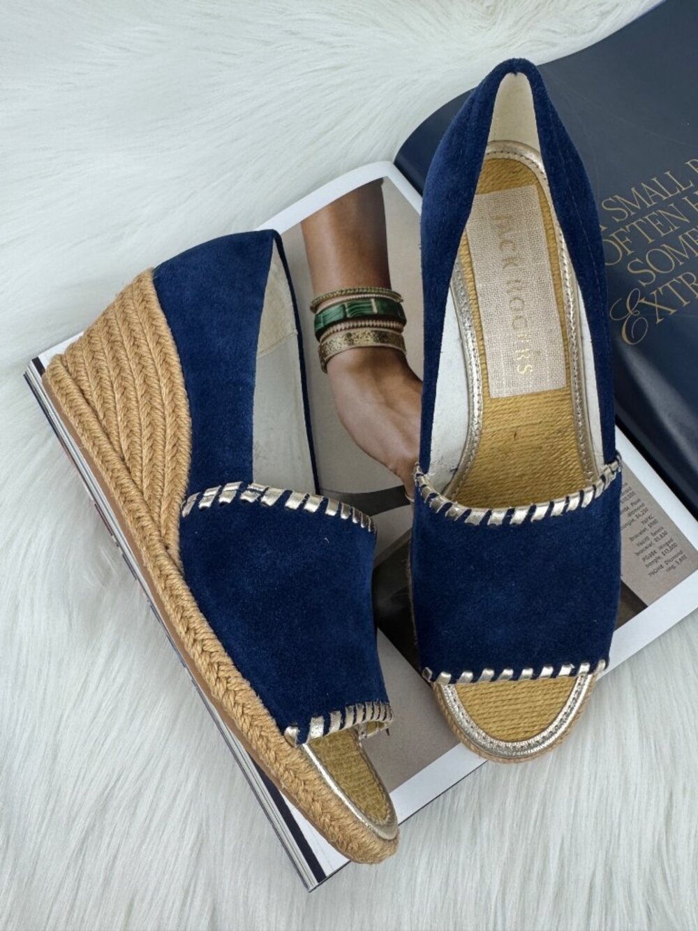 NWOT Jack Rogers Palmer Wedge Espadrille Open Toe Sandals Seude Sz 8 Navy Blue